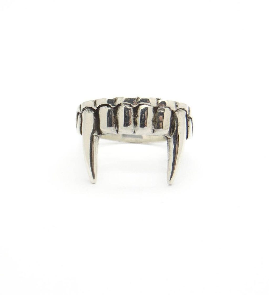 Antique Silver Color Vampire Teeth Open Ring For Women Men Retro Creative Hiphop Adjustable Rings Punk 3 - Vampire Diaries Merch