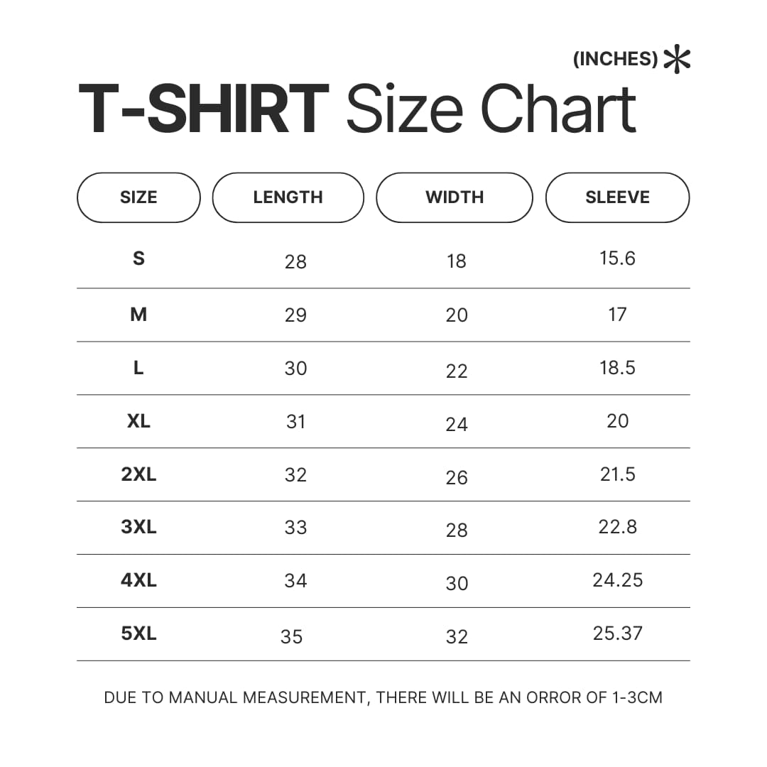 3D T shirt Size Chart - Vampire Diaries Merch